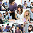 Montage of architects in meeting