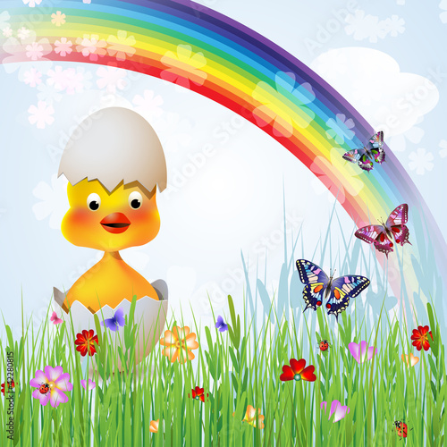 Vektor: Cute Easter chicken in egg shell Cute Easter chicken in egg shell