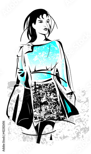 Vektor: freehand sketch of shopping girl with bag freehand sketch of shopping girl with bag