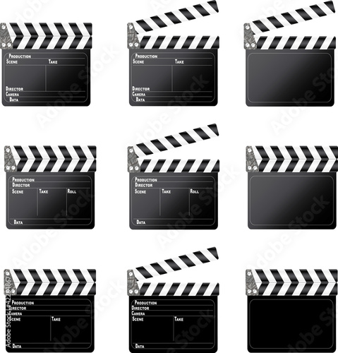 Vector: Set of movie clap board on white background. Set of movie clap board on white background.