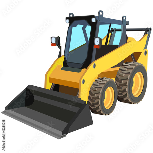 Vektor: The yellow truck with a scraper to lift cargo. The yellow truck with a scraper to lift cargo.