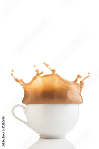 Photo: Splash of coffee in white cup Splash of coffee in white cup
