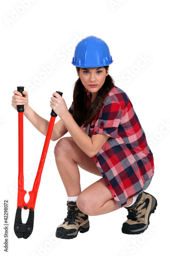 Photo: Woman with bolt-cutters Woman with bolt-cutters