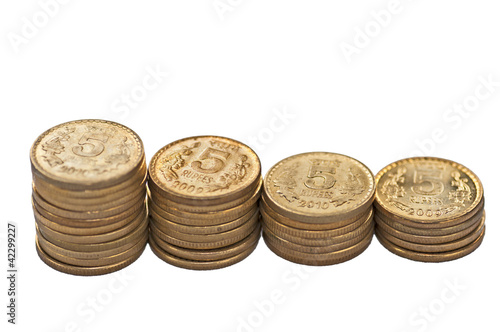 Photo: Coin stack isolated on white copy space Coin stack isolated on white copy space