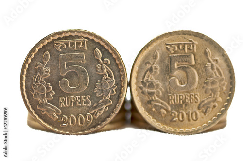 Photo: Closeup Indian Coin isolated on white copy space Closeup Indian Coin isolated on white copy space