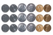 Photo: 3 rows Indian currency Coins isolated on white copy space 3 rows Indian currency Coins isolated on white copy space
