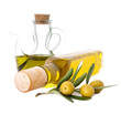 aceitunas con botellas de aceite aisladas