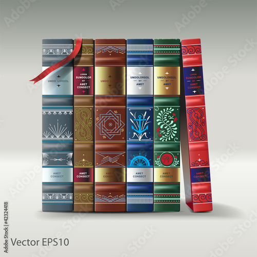 Illustration: Row of ornamented vintage books, vector Eps10 ilmage Row of ornamented vintage books, vector Eps10 ilmage