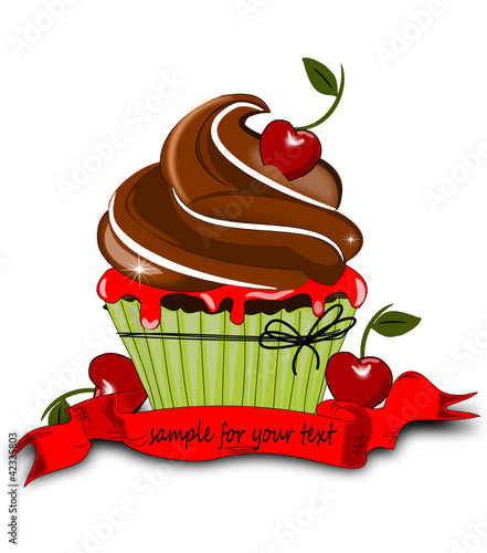 Vektor: Muffin, Cupcakes mit Kirschen Muffin, Cupcakes mit Kirschen