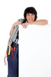 Electrician with a board left blank for your message
