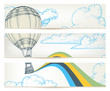 Hot air balloon over sky vector banners