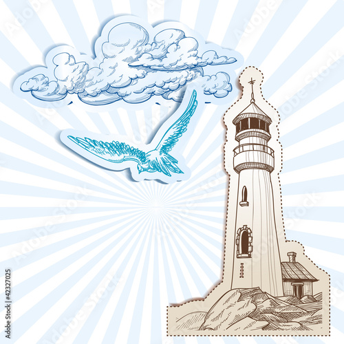 Vector: Lighthouse and sky background Lighthouse and sky background