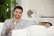 Man using credit card online