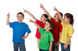 Group of children with pointing up sign