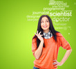 Young female student standing and thinking what profession to ch