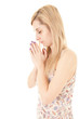 portrait of a young caucasian woman praying