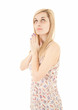 young woman praying, looking up