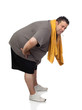 Fat man playing sport and smoking