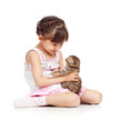 happy child girl holding  cat