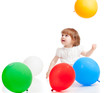 girl  with colorful balloons, isolated on white