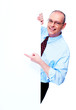 Mature businessman with banner.