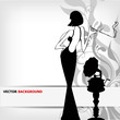 retro girl with old gramophone background