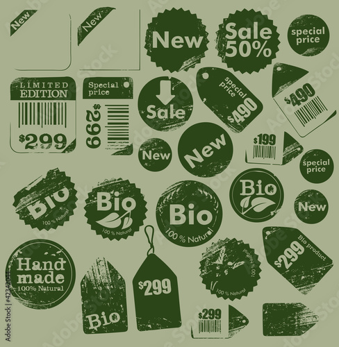 Vektor: sale, bio and handmade grungy labels collection sale, bio and handmade grungy labels collection