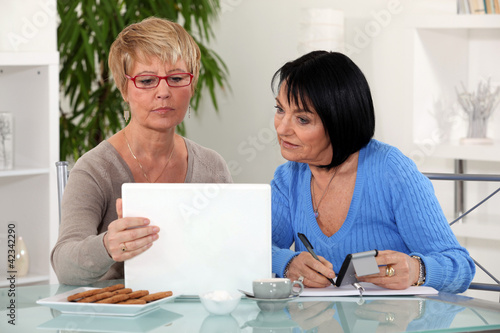 Photo: Two women with laptop and calculator Two women with laptop and calculator