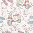 Cute grunge abstract pattern. Seamless pattern with shoes, retro