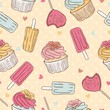 Seamless pattern with ice cream and cake