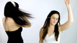 Girls dancing happy with headphones