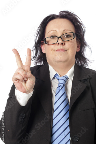 Photo: confused businesswoman giving up her agreement confused businesswoman giving up her agreement