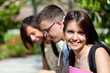 Young happy students after the exams