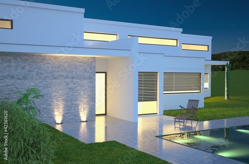 Illustration: Villa and Pool in the Evening Villa and Pool in the Evening