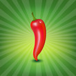 Red Hot Pepper With Water Drop And Green Sunburst