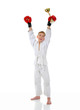 Young boy training karate.