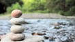 Round stones for meditation laying on riverside