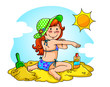 Vektor: girl at the beach applying sunscreen girl at the beach applying sunscreen