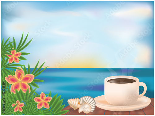 Vector: Summer card with morning coffee, vector illustration Summer card with morning coffee, vector illustration
