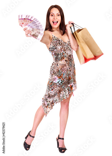 Photo: Woman with money Russian rouble. Woman with money Russian rouble.