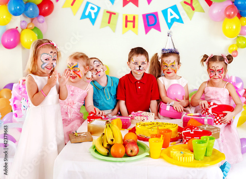 Photo: Children happy birthday party . Children happy birthday party .
