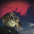 person wearing gas mask