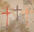 Three Crosses on the grunge background. The biblical concept of