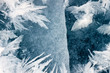 Cracked ice surface and hoar-frost ice crystals