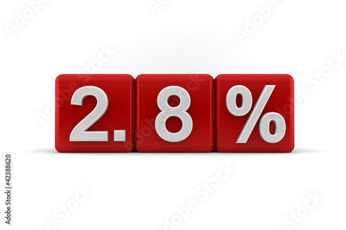 Illustration: 2.8 percent embossed on red cubes 2.8 percent embossed on red cubes