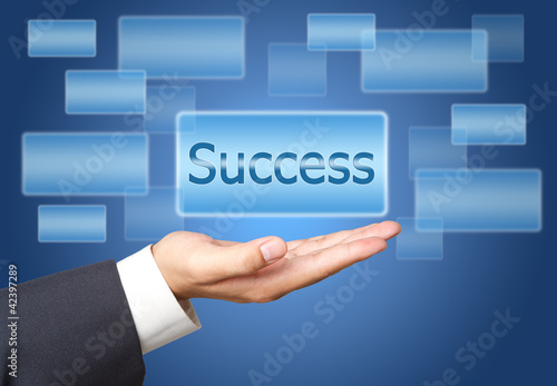 Photo: success screen Button Interface on Business hand success screen Button Interface on Business hand