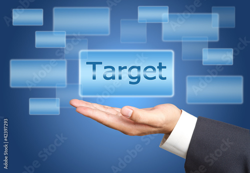 Photo: Target screen Button Interface on Business hand Target screen Button Interface on Business hand