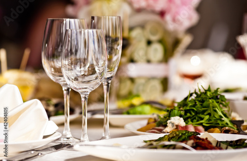 Empty glasses set in restaurant