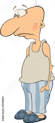 Vector: The tired man in house clothes cartoon The tired man in house clothes cartoon