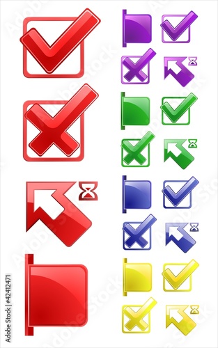 Vector: Check marks, arrows, tags. 4 colors. Vector illustration Check marks, arrows, tags. 4 colors. Vector illustration